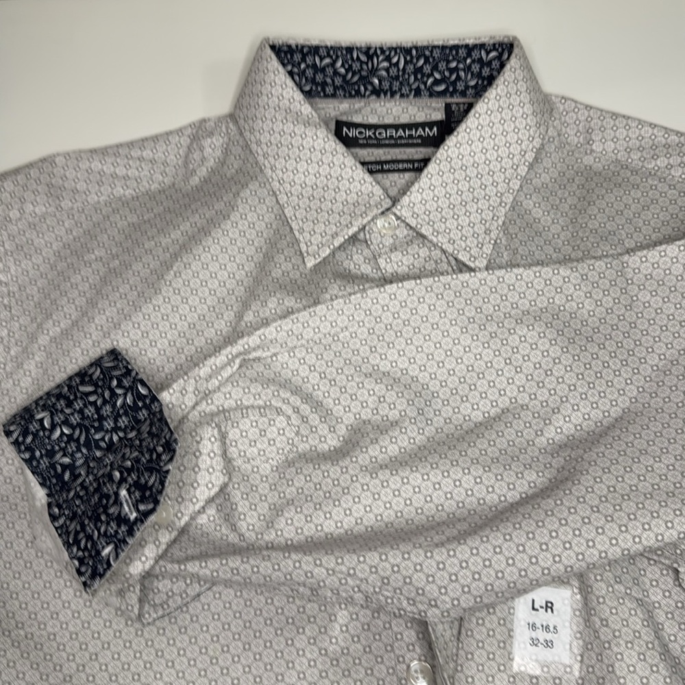 NWT Nick Graham modern fit button up 16-16.5 32-33. Gray pattern - Picture 7 of 7
